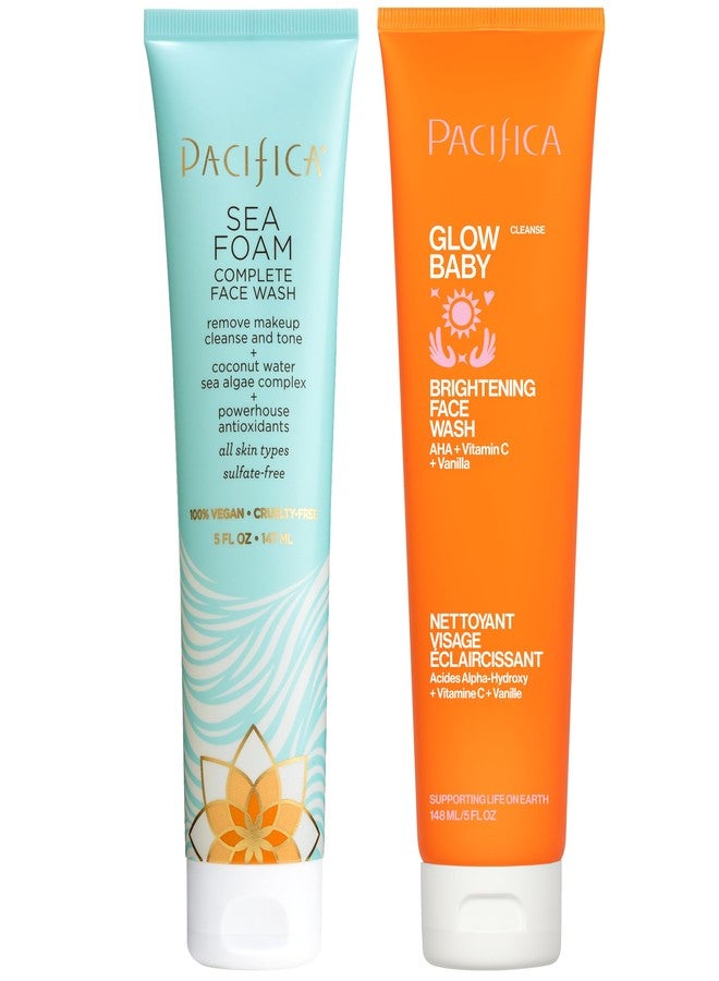 Pacifica Face Wash Duo – Glow Baby Vitamin C Brightening Cleanser + Sea Foam Gentle Cleanser, Daily Exfoliating Face Wash Set for All Skin Types, Sulfate-Free, Vegan - Image 1